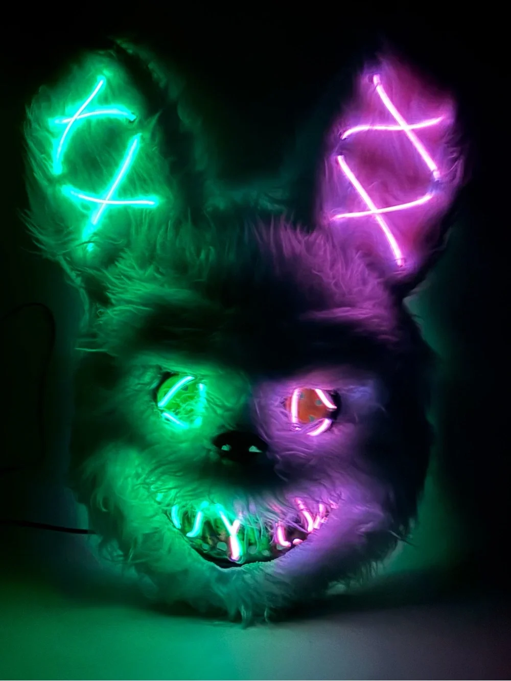 Halloween LED Bunny Animal Face Mask with 4 Light Modes, Battery Powered Costume